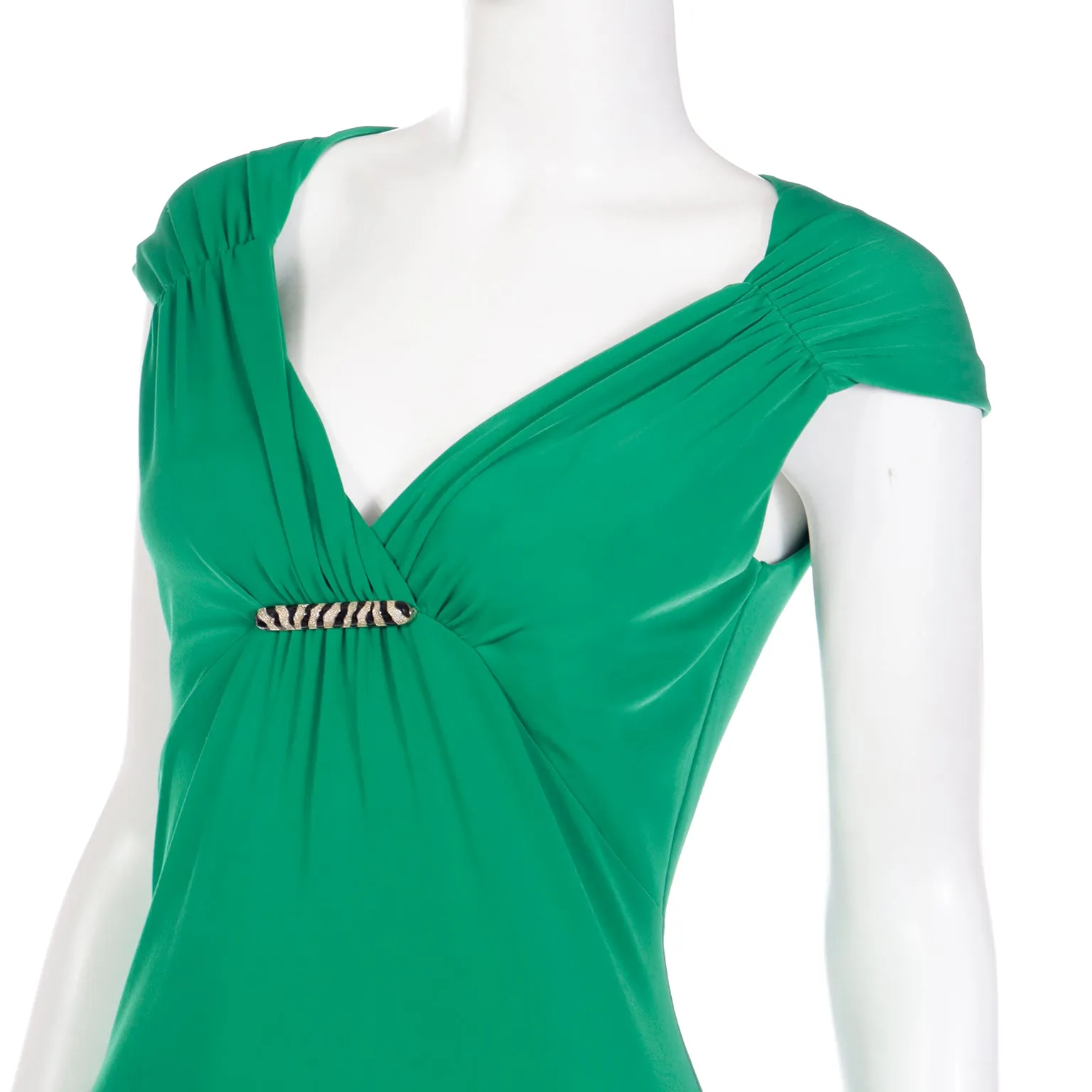 2000s Roberto Cavalli Deadstock Green Evening Dress w Open Back & Tags Attached