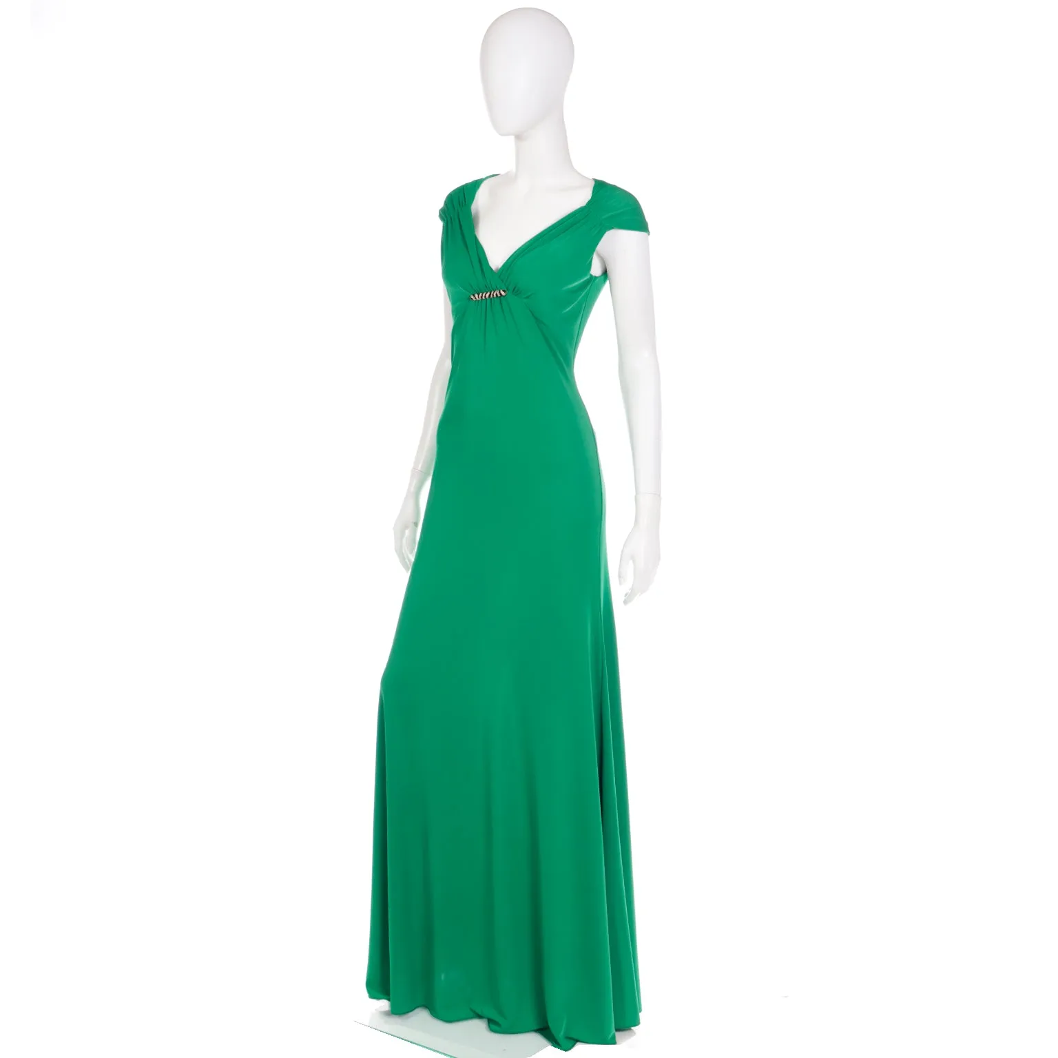 2000s Roberto Cavalli Deadstock Green Evening Dress w Open Back & Tags Attached
