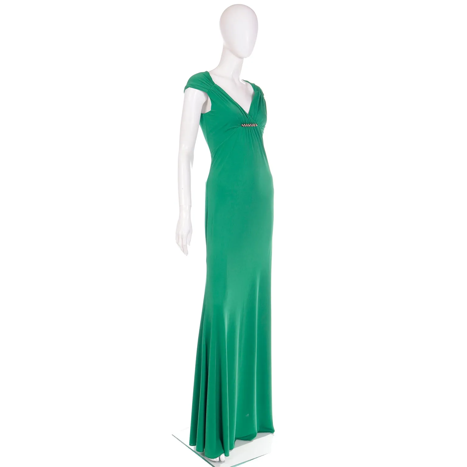 2000s Roberto Cavalli Deadstock Green Evening Dress w Open Back & Tags Attached