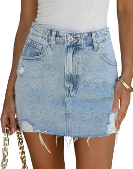 Angerella Skorts Skirts for Women Denim Mini Skirt High Waisted Jean Shorts Stretchy Denim Skirts