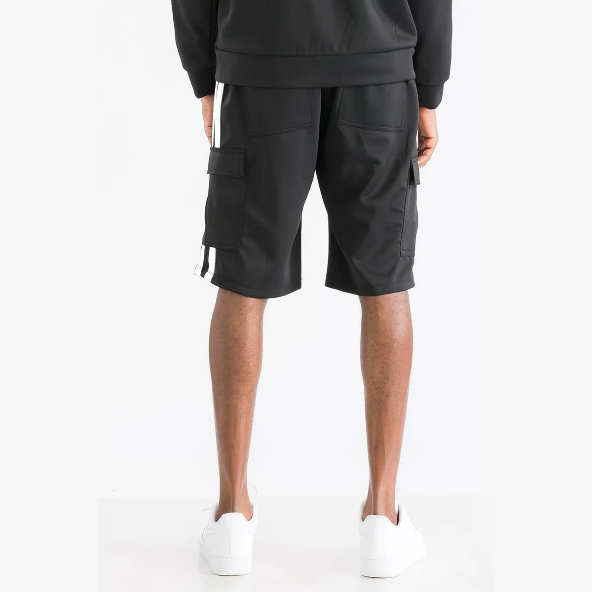 Black & White Two Stripe Cargo Pocket Track Shorts