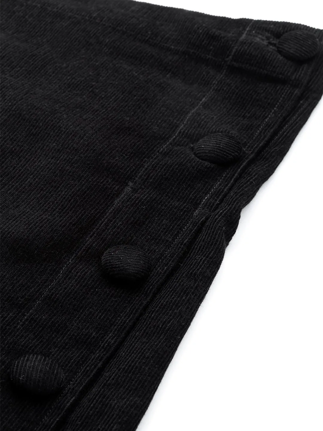 Black Corduroy Side Button Midi Skirt