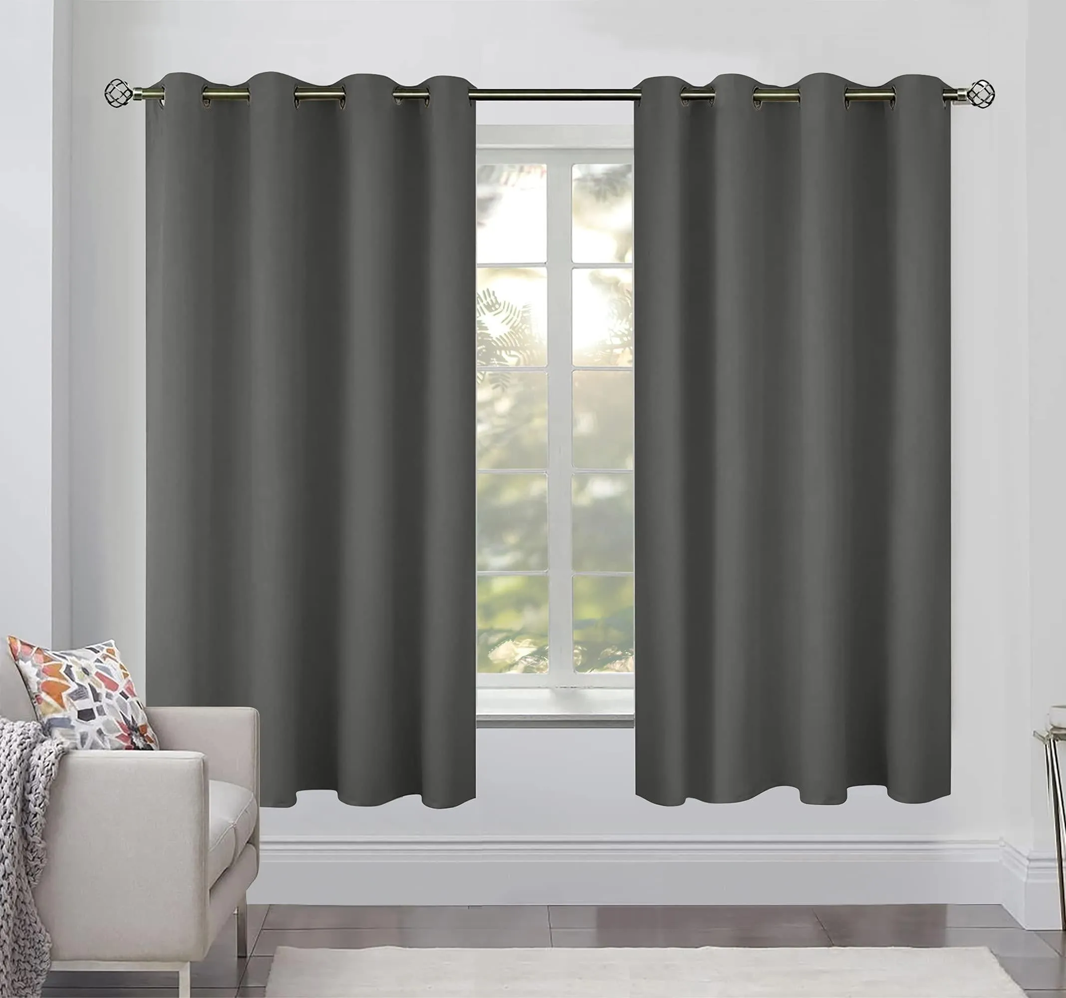 Blackout Curtains for Bedroom Pack of 2 Window Panels 52x63 inch Grey Color