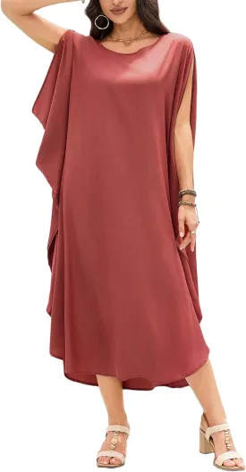 Bsubseach Kaftan Dresses for Women Batwing Sleeve Beach Cover Up Solid Color Plus Size Caftan Long Loungewear Dress