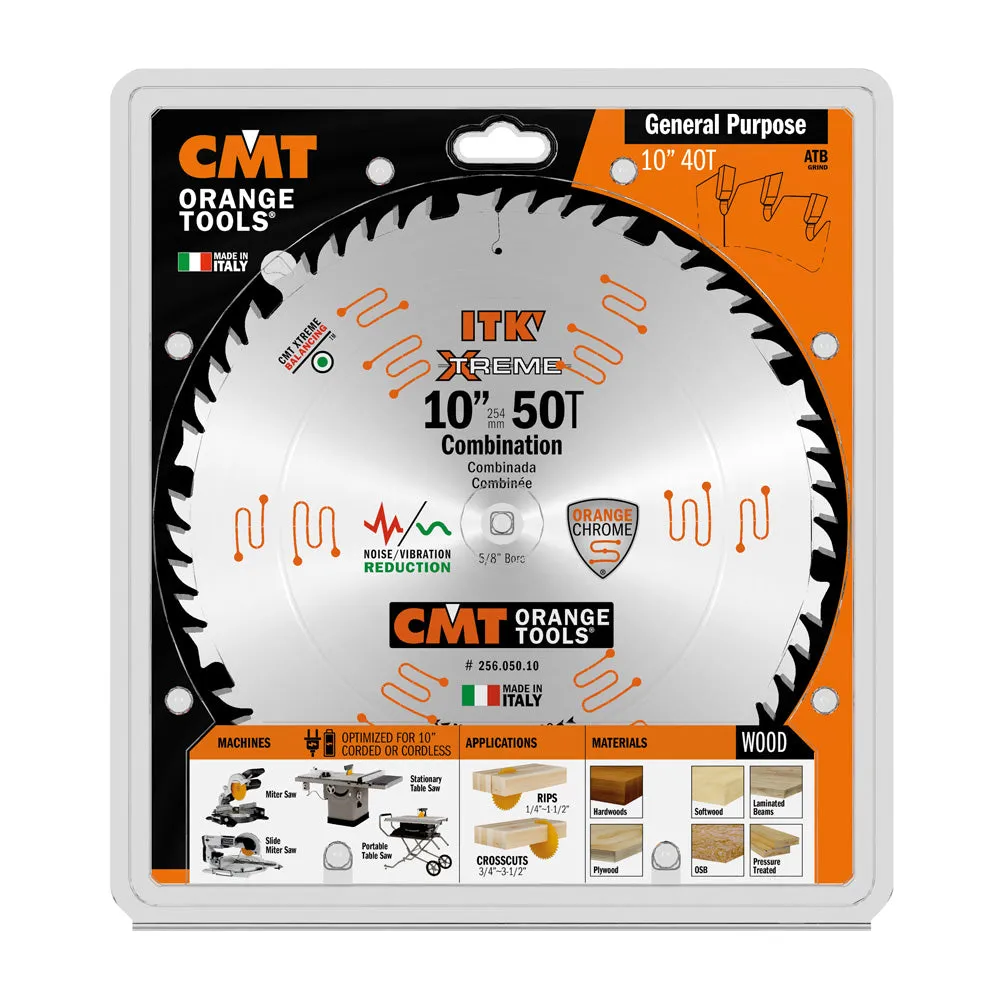 CMT Orange ITK Combination Saw Blade, 10" x T50 1FTG 4ATB with 5/8-Inch Bore (0.098" Thin Kerf)