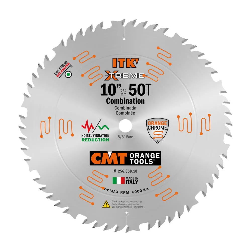 CMT Orange ITK Combination Saw Blade, 10" x T50 1FTG 4ATB with 5/8-Inch Bore (0.098" Thin Kerf)