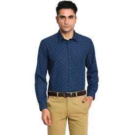 Cotton Navy Blue Regular Fit Printed Formal Shirts