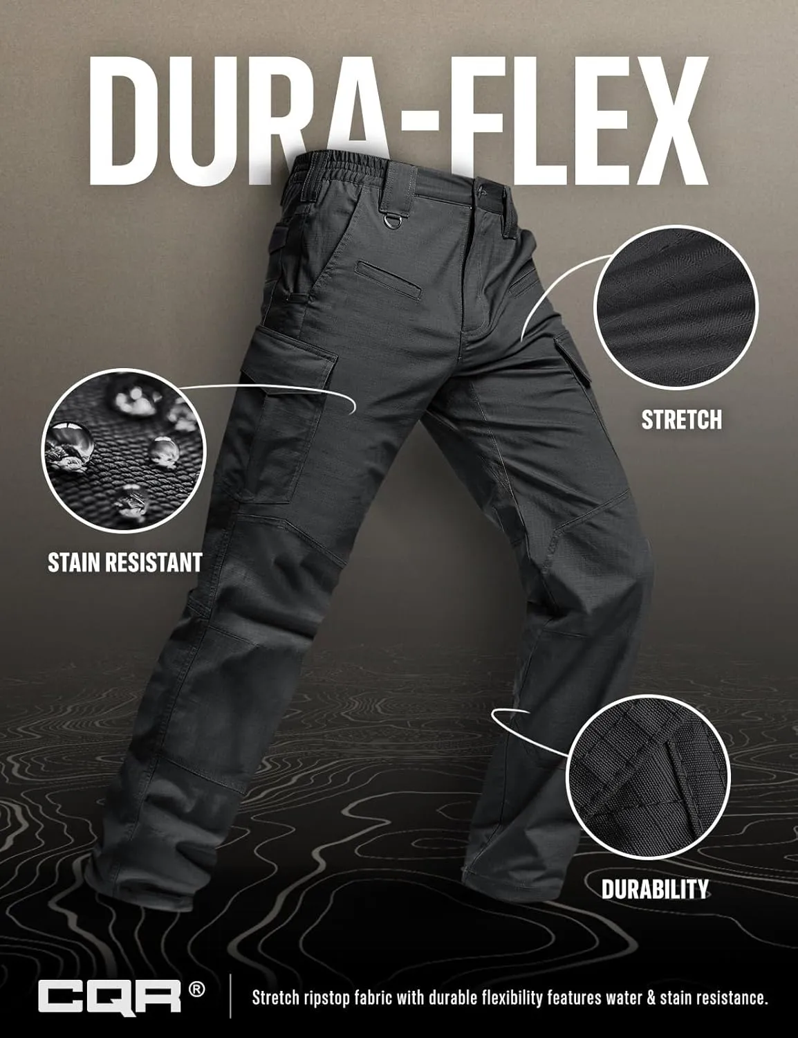 CQR Men's Flex Ripstop Tactical Pants, Water Resistant Stretch Cargo Pants, Lightweight EDC Hiking Work Pants