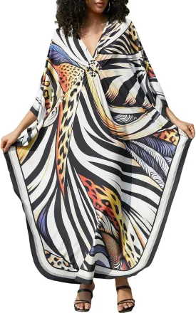 Eddoyee Kaftan Dresses for Women Long Print Caftans Swimsuit Cover Up 3/4 Sleeve Summer Beach Loungewear Dress