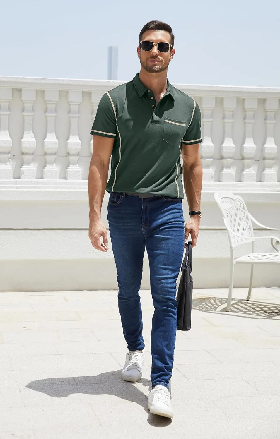 EDITCOZY Polo Shirts for Men Button Summer Fashion Collared Short Sleeve Golf Shirts