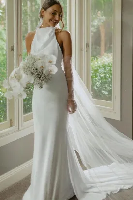 Elegant Mermaid Halter Satin Long Wedding Dresses VK23013004