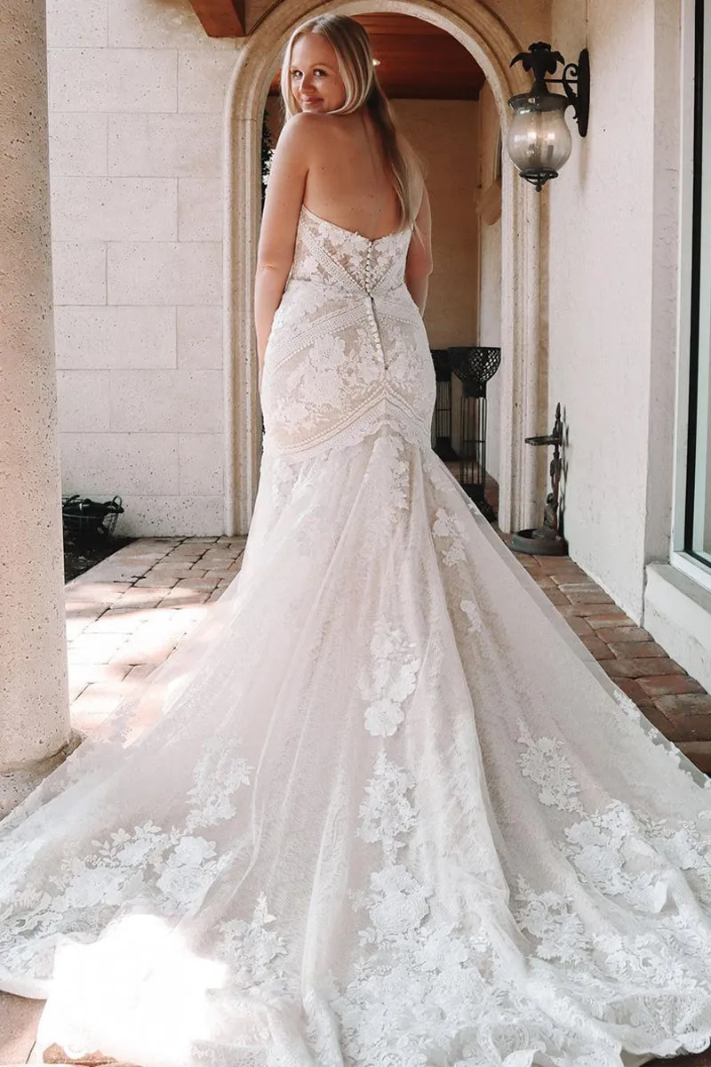Elegant Mermaid Sweetheart Lace Wedding Dresses VK23080610