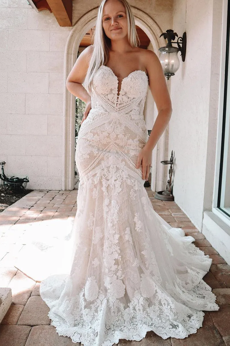 Elegant Mermaid Sweetheart Lace Wedding Dresses VK23080610