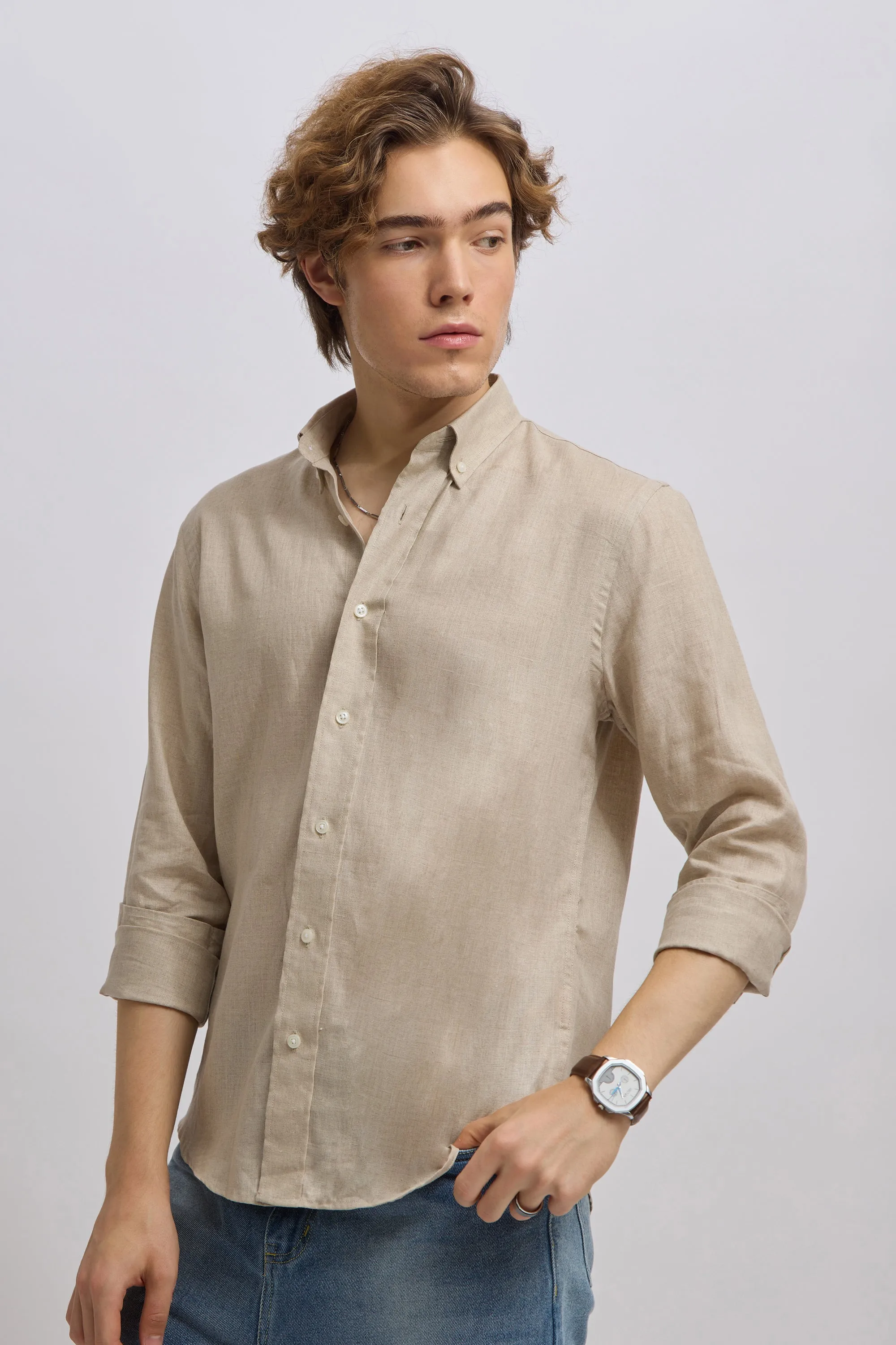 Epica - Premium 100% Linen Full Sleeve Shirt - Wheat Brown