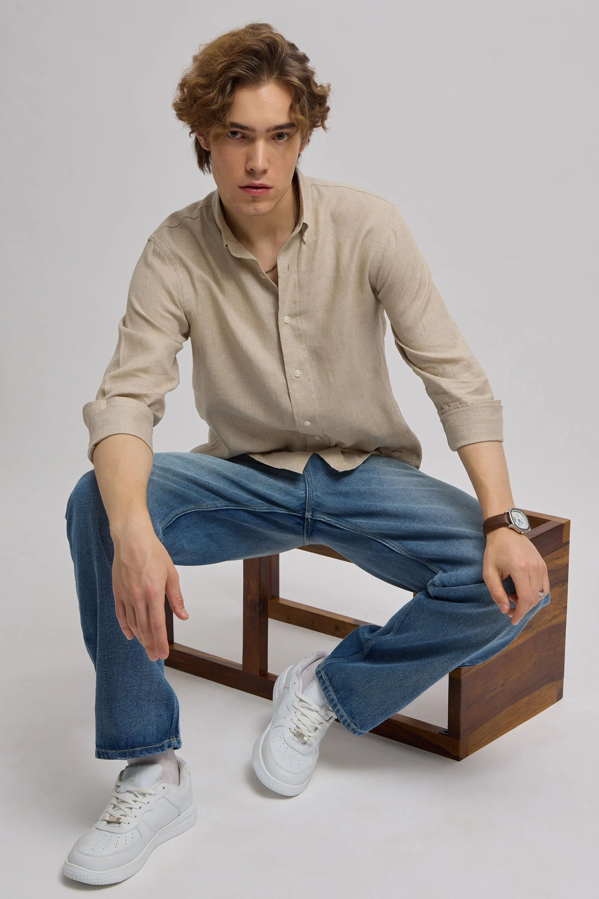 Epica - Premium 100% Linen Full Sleeve Shirt - Wheat Brown