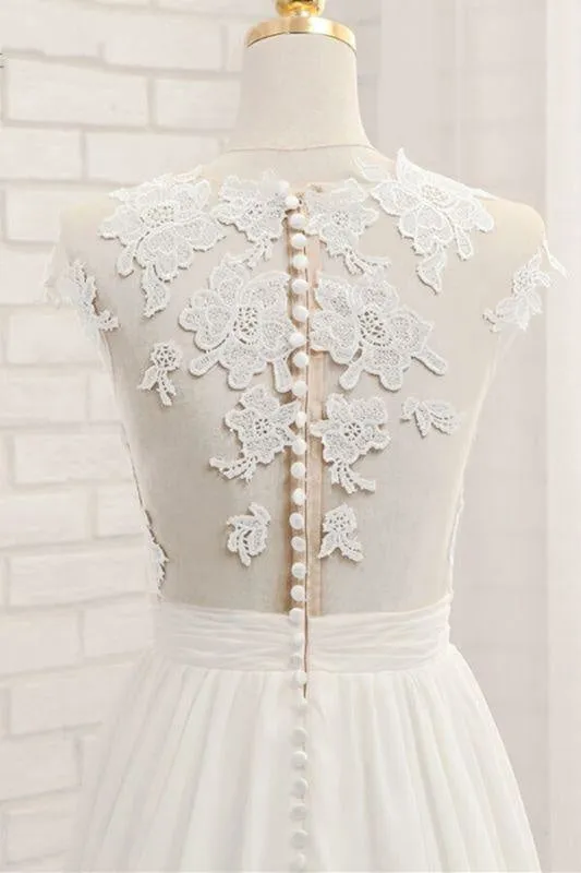 Front Slit Appliques Chiffon A-line Wedding Dress