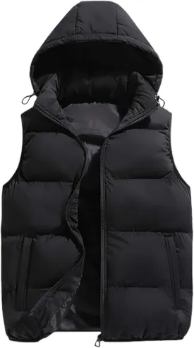 Gihuo Men's Hooded Puffer Vest Sleeveless Zip Up Padded Jackets Coat Lightweight Quilted Gilet with Pockets