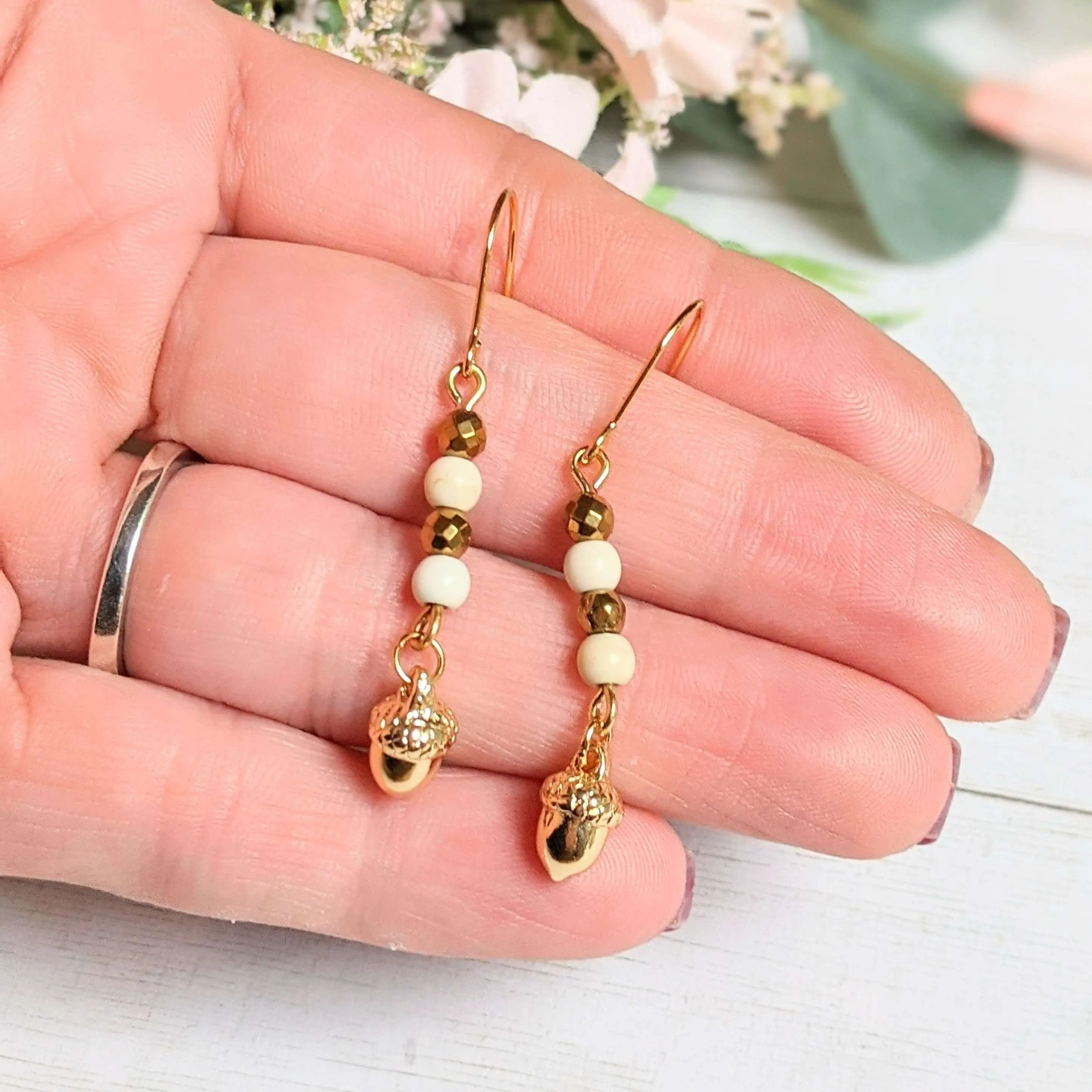 Gold Acorn Stainless Steel gold hook earrings