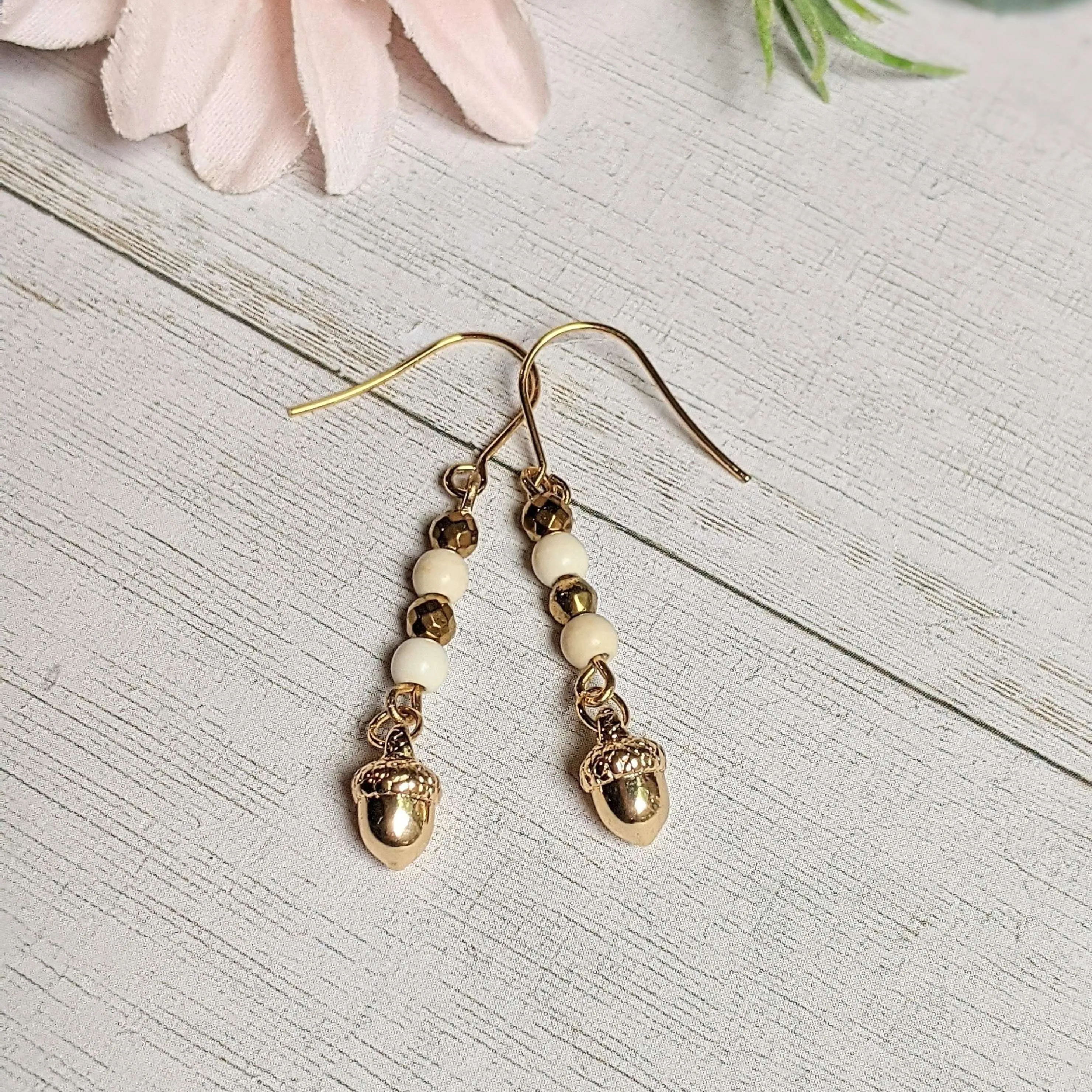 Gold Acorn Stainless Steel gold hook earrings