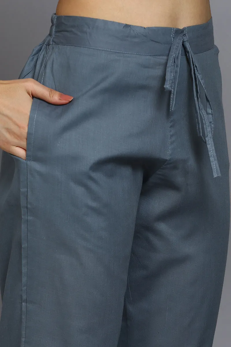 Grey Cotton Bandhani Straight Suit Set