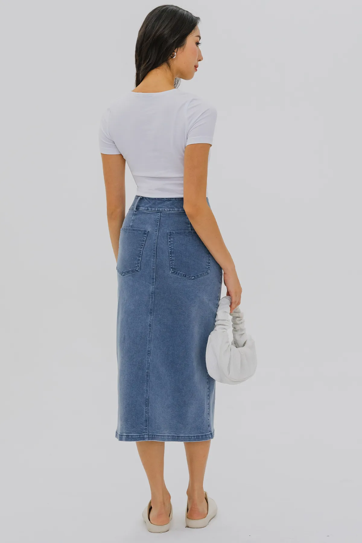 Insider Front Slit Denim Skirt (Blue)