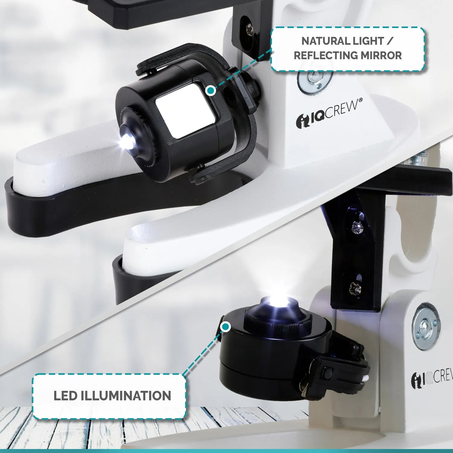 IQCrew By AmScope 1200X Magnification 52-pcs Kids Beginner Compound Microscope Kit with Slides, LED Light, Storage Box and Book "The World of the Microscope"