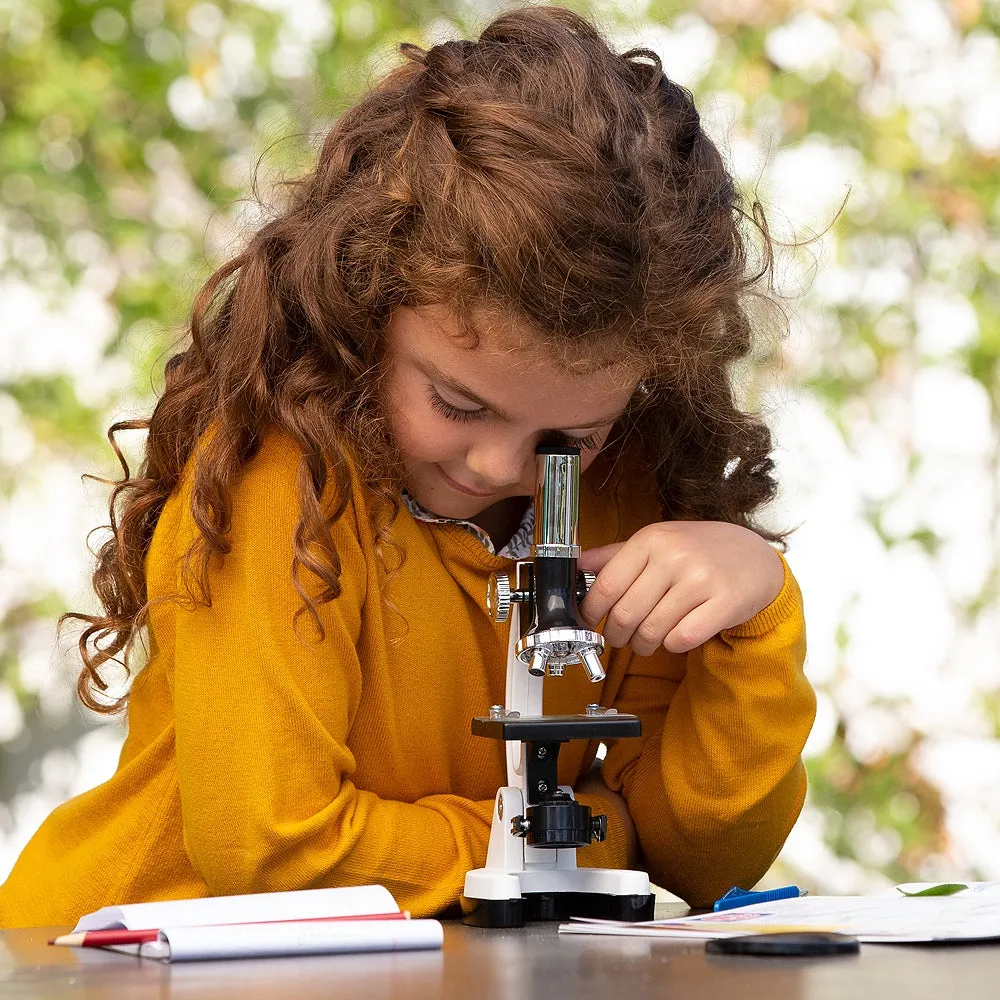 IQCrew By AmScope 1200X Magnification 52-pcs Kids Beginner Compound Microscope Kit with Slides, LED Light, Storage Box and Book "The World of the Microscope"