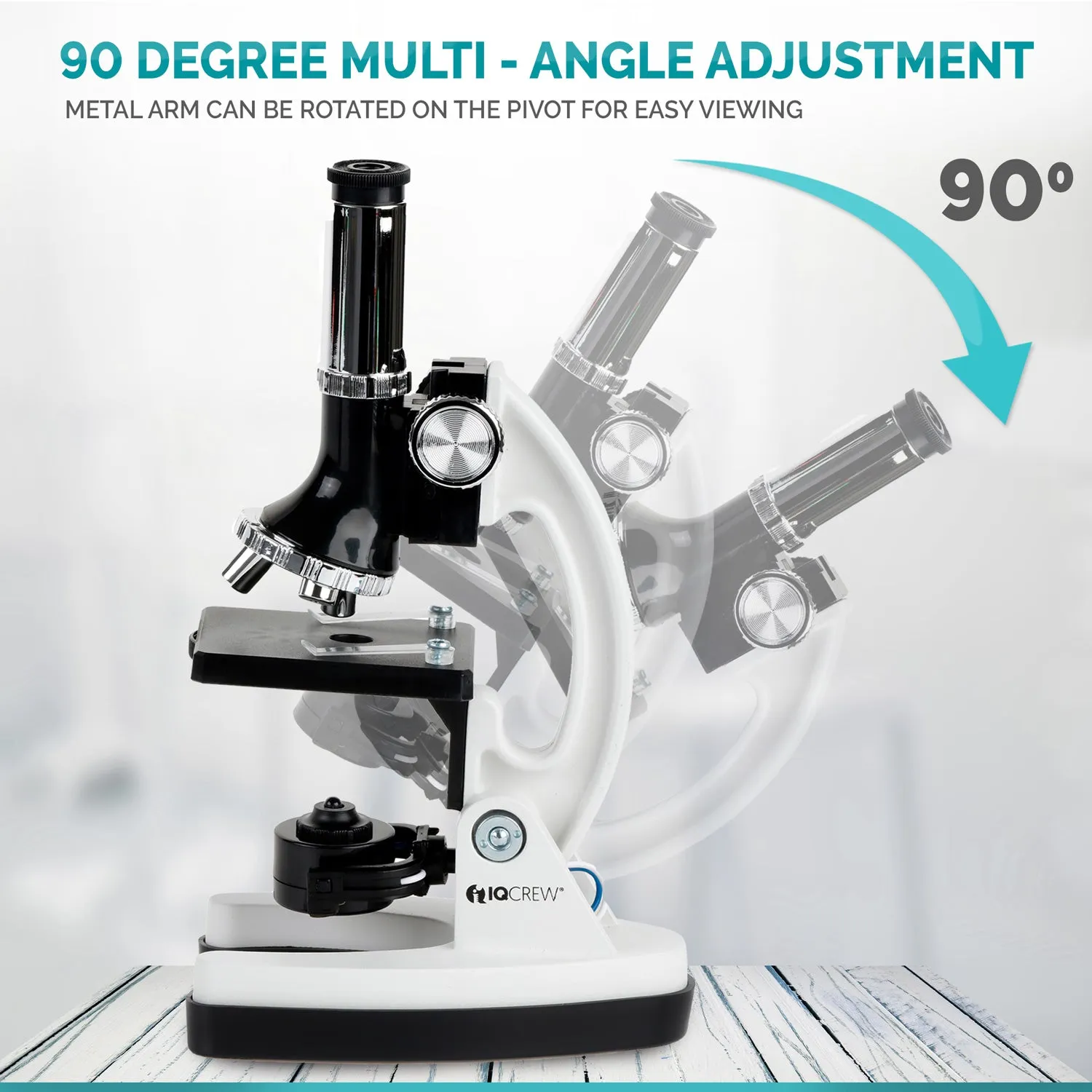 IQCrew By AmScope 1200X Magnification 52-pcs Kids Beginner Compound Microscope Kit with Slides, LED Light, Storage Box and Book "The World of the Microscope"