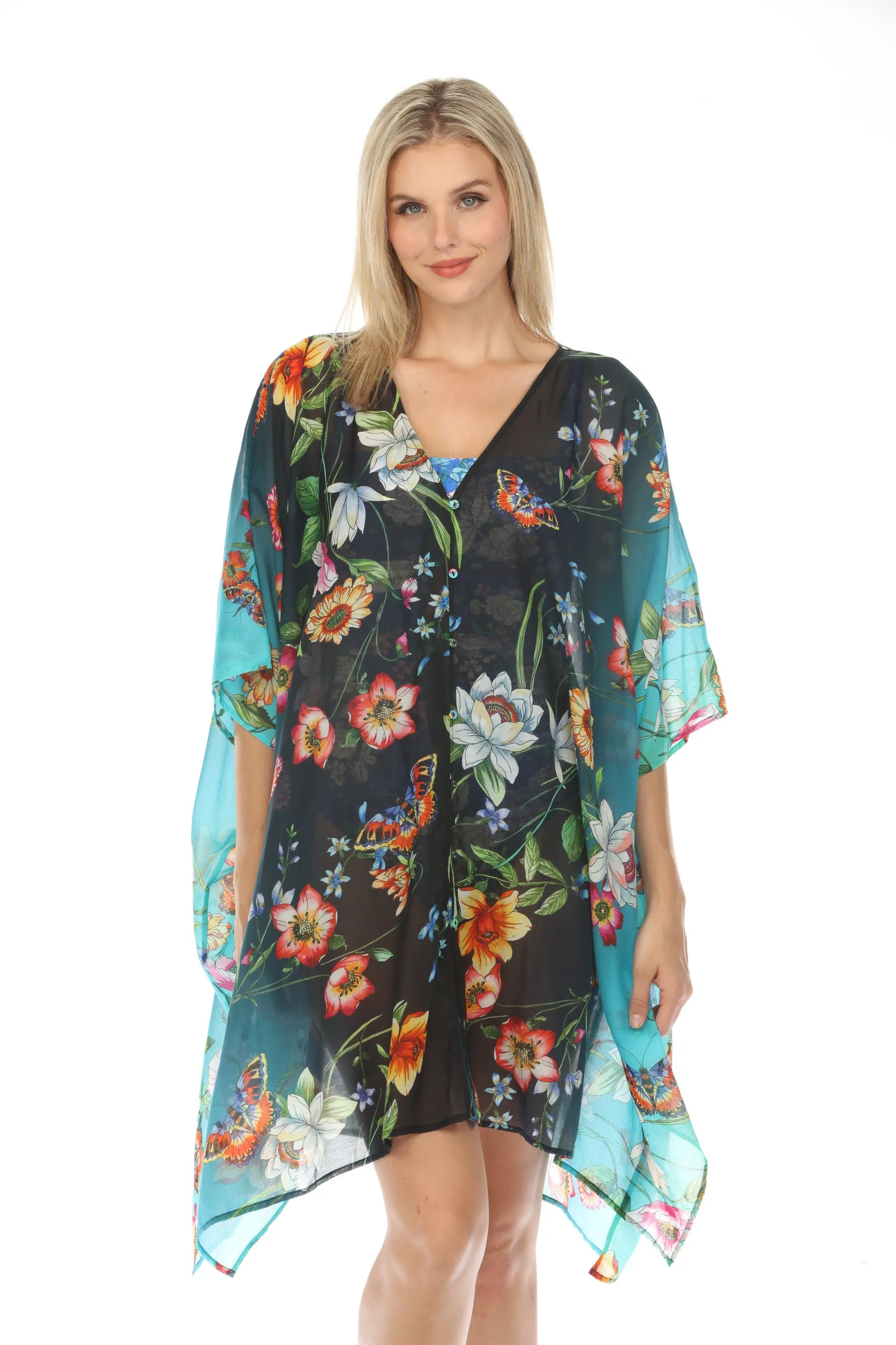 Johnny Was Ombre Garden Swim Cover-Up Kaftan Dress CSW8123-Y
