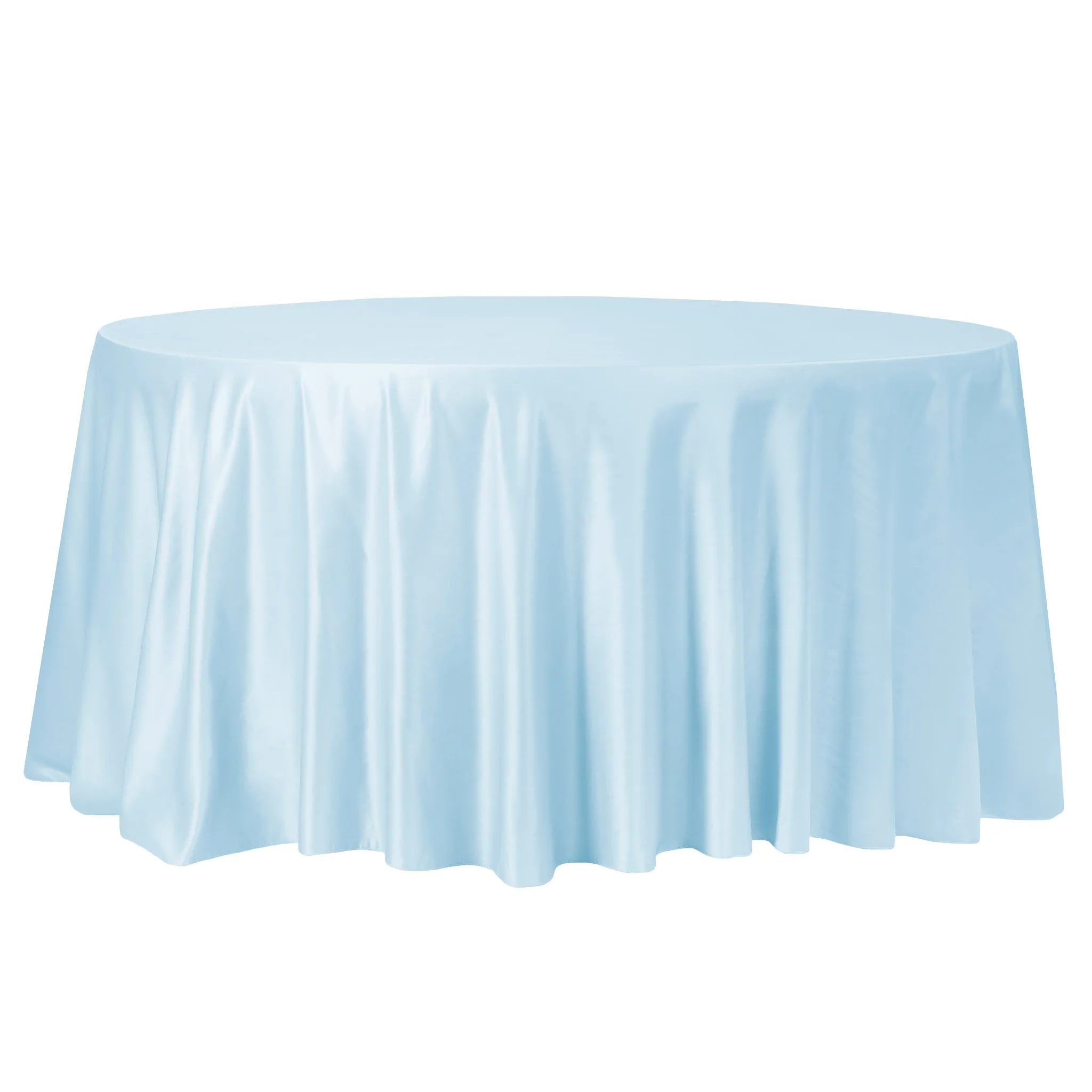 Lamour Satin 132" Round Tablecloth - Baby Blue