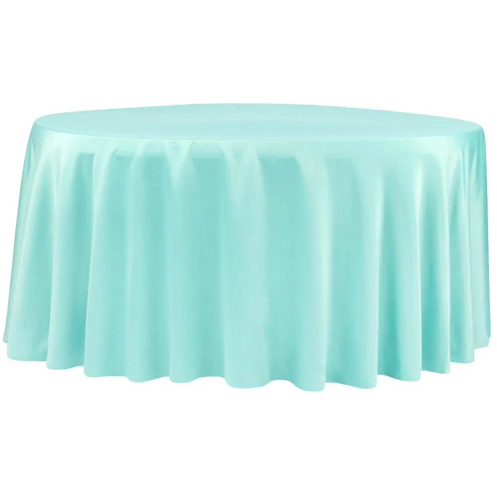 Lamour Satin 132" Round Tablecloth - Turquoise