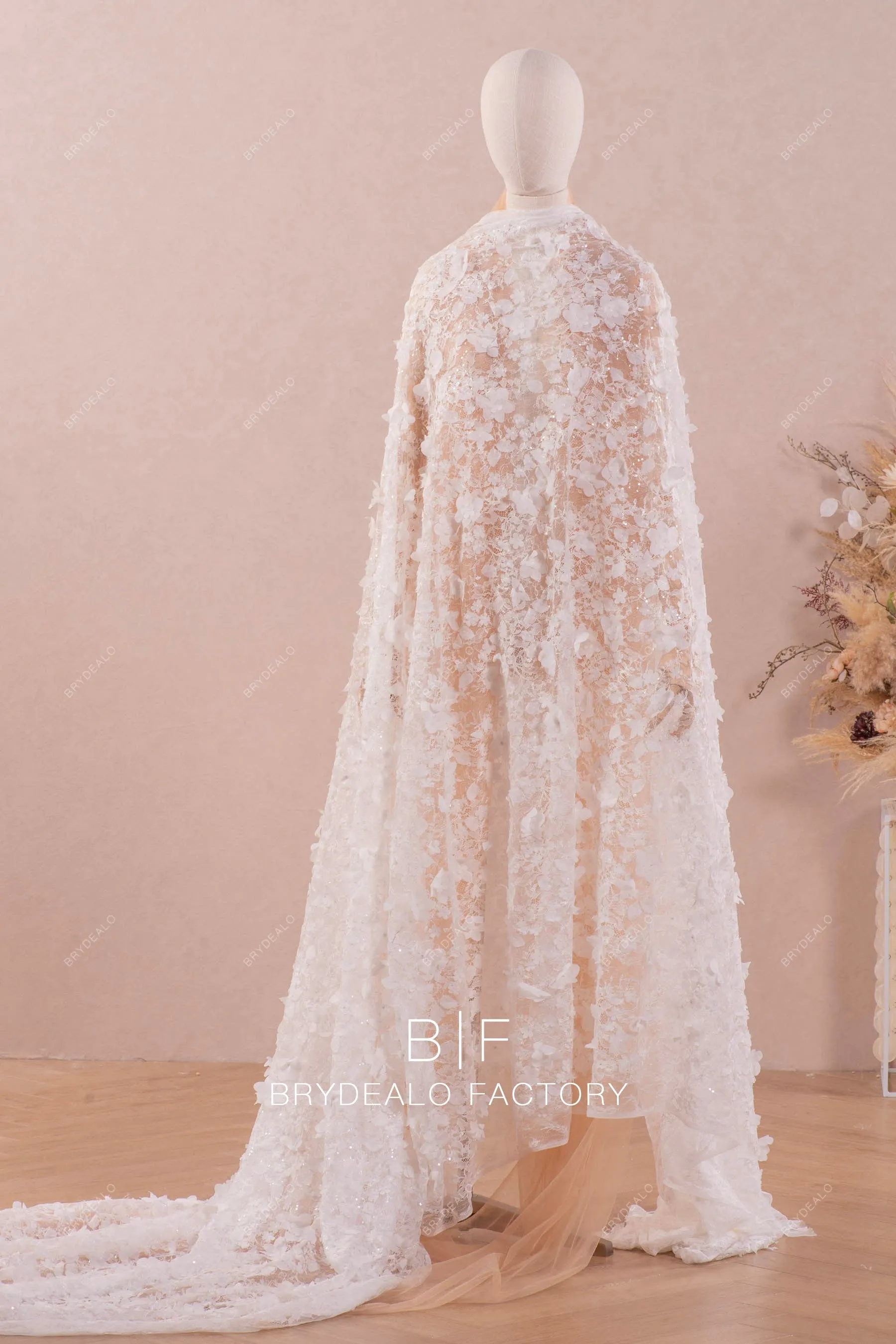 Laser Cut Chiffon 3D Flowers Chantilly Lace for Designer Dress