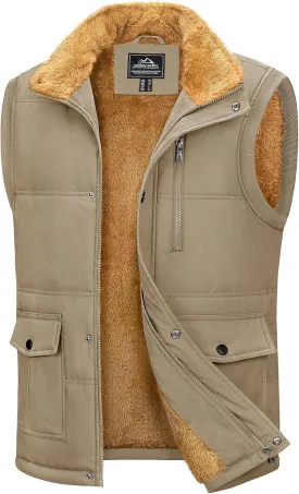 MAGCOMSEN Mens Winter Vests Outerwear Fleece Lined Puffer Vest Warm Casual Quilted Vest Bubble Sherpa Vest Jacket