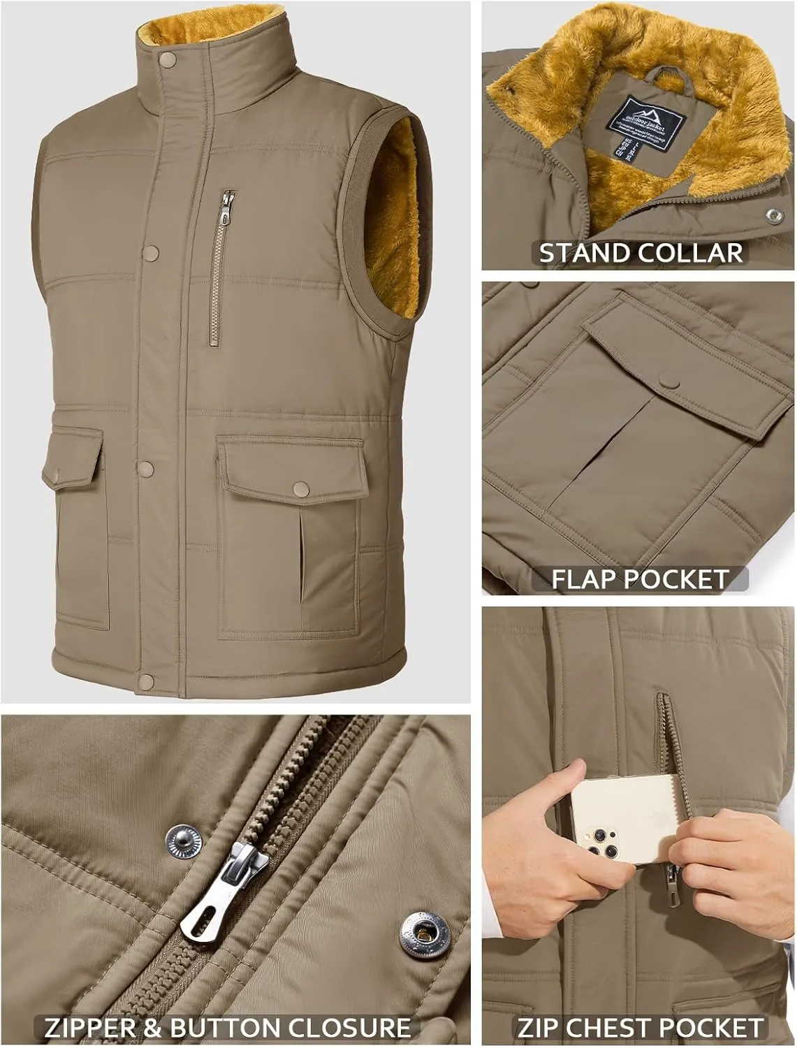 MAGCOMSEN Mens Winter Vests Outerwear Fleece Lined Puffer Vest Warm Casual Quilted Vest Bubble Sherpa Vest Jacket