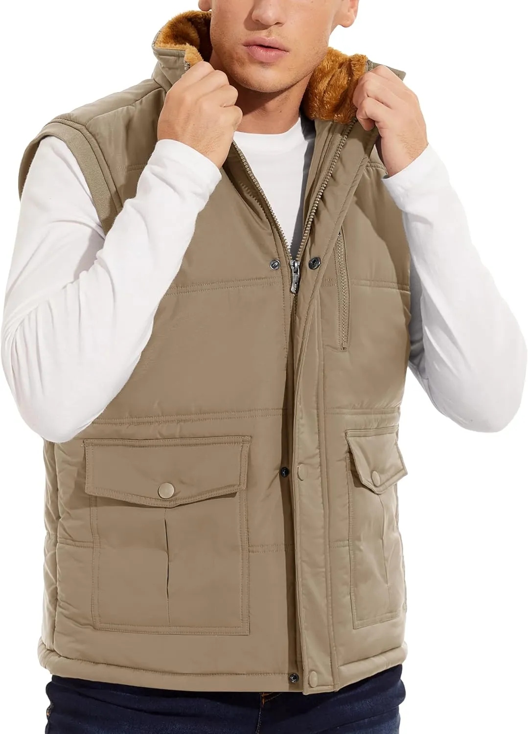 MAGCOMSEN Mens Winter Vests Outerwear Fleece Lined Puffer Vest Warm Casual Quilted Vest Bubble Sherpa Vest Jacket