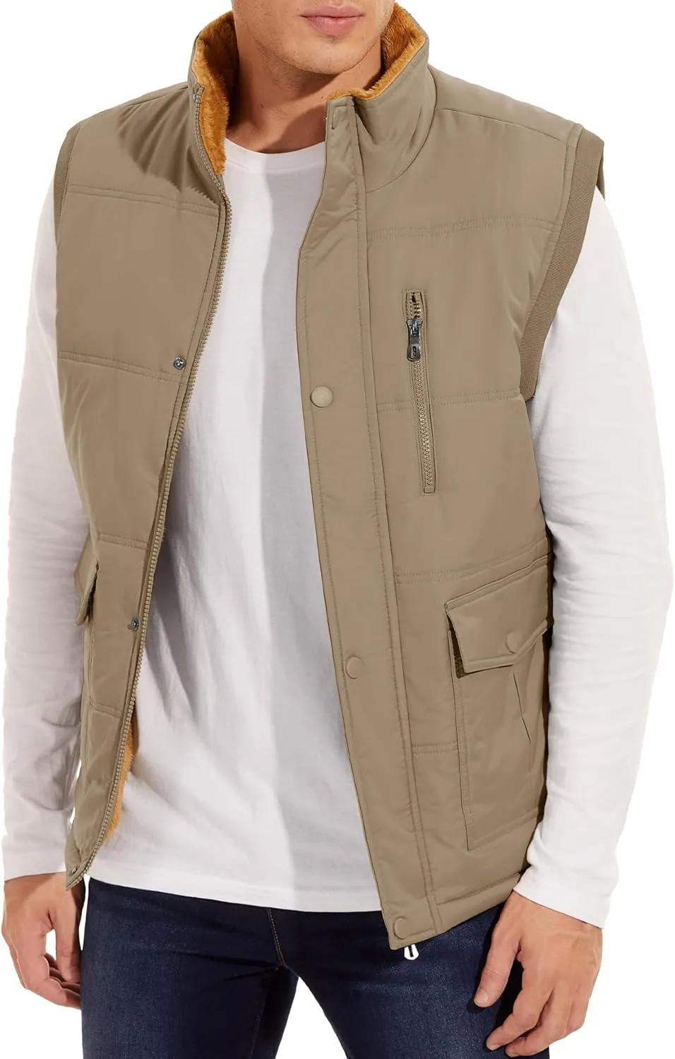 MAGCOMSEN Mens Winter Vests Outerwear Fleece Lined Puffer Vest Warm Casual Quilted Vest Bubble Sherpa Vest Jacket