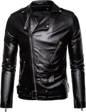 Maiyifu-GJ Men's Leather Jackets Faux Leather Motorcycle Zipper Jacket Casual Lightweight Zip-Up Biker Coat Windbreaker