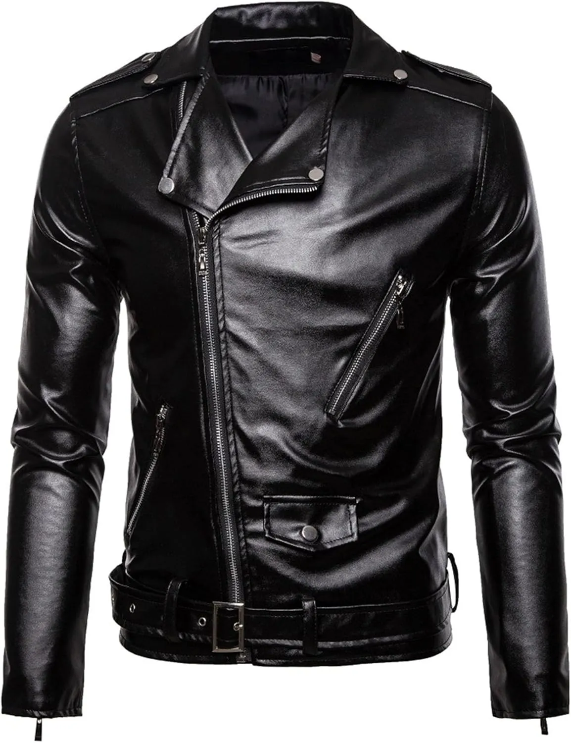 Maiyifu-GJ Men's Leather Jackets Faux Leather Motorcycle Zipper Jacket Casual Lightweight Zip-Up Biker Coat Windbreaker
