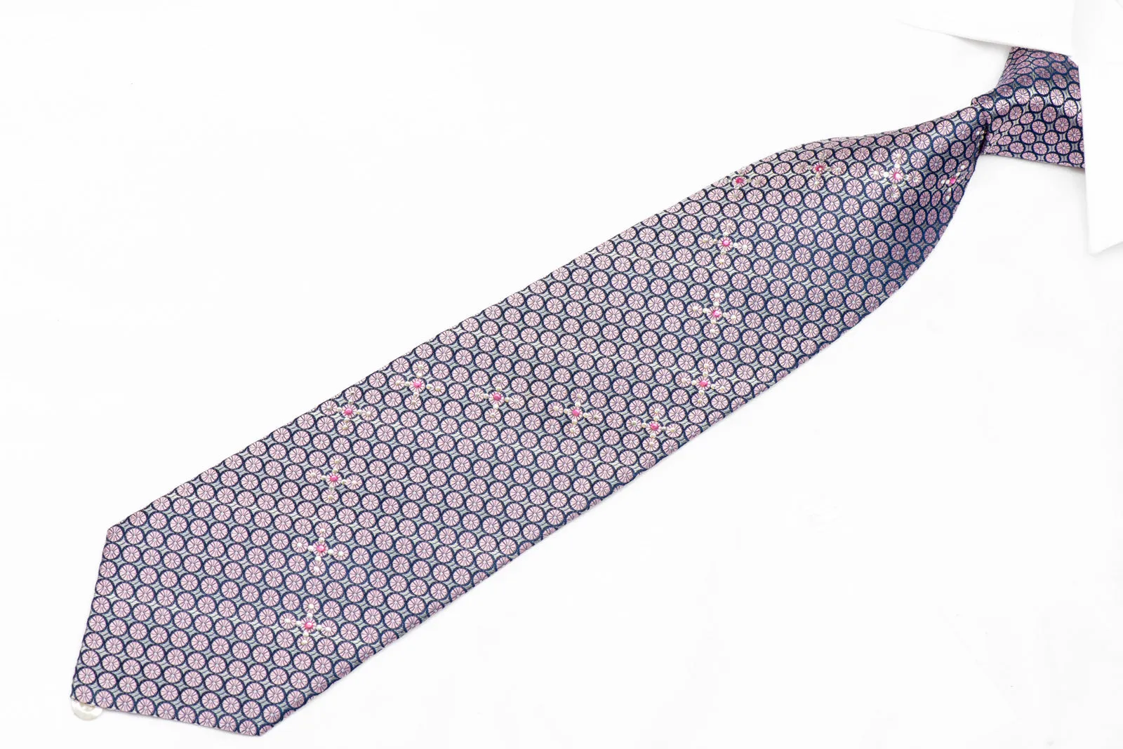 Mauve Silver Geometric Rhinestone Silk Necktie
