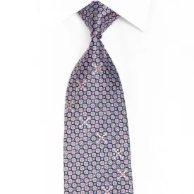 Mauve Silver Geometric Rhinestone Silk Necktie