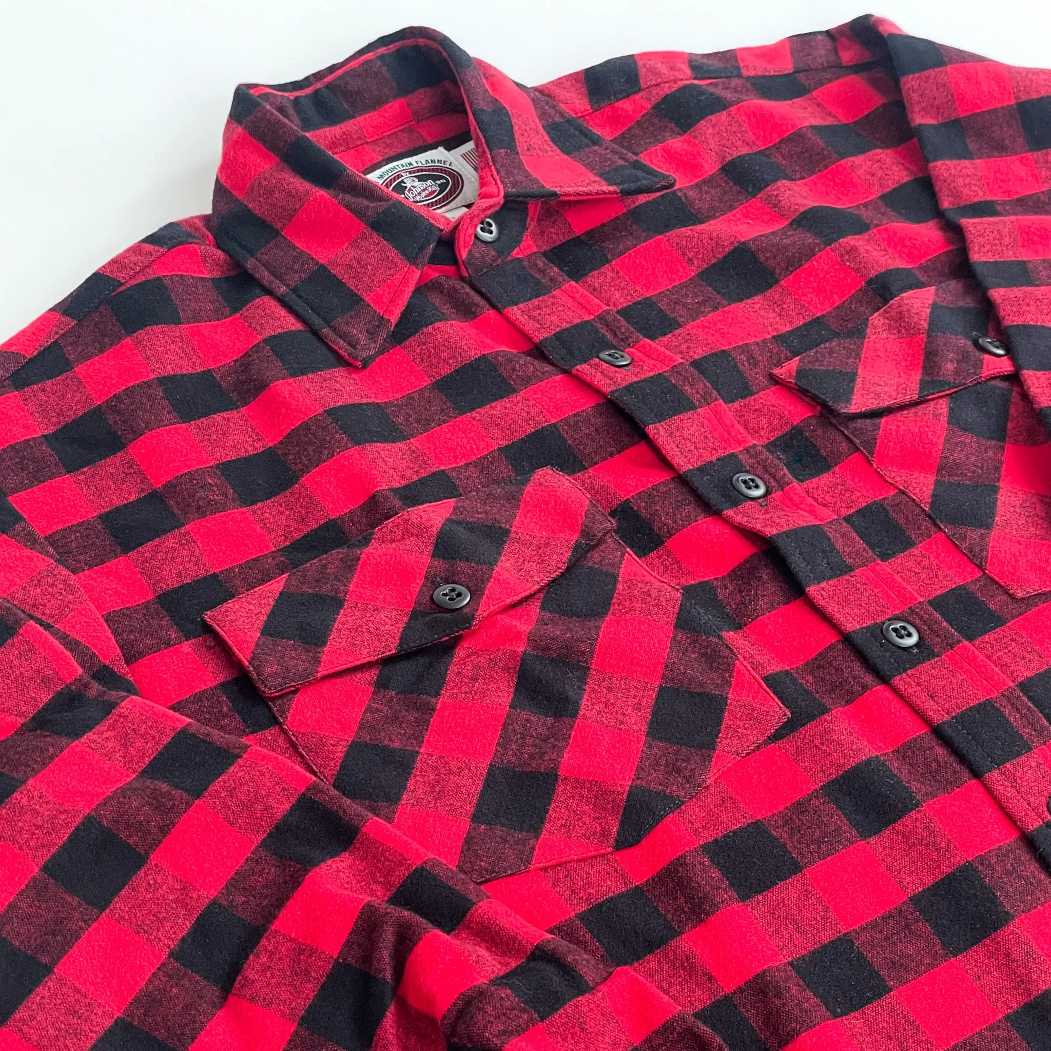 Mens Flannel Button Shirt - Red & Black Buffalo Check