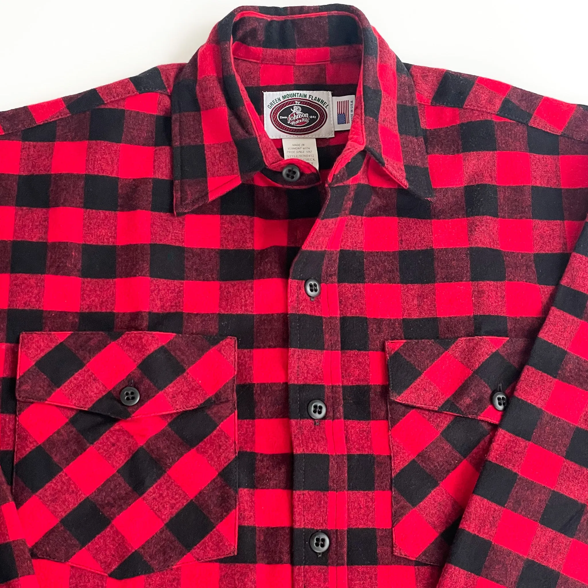 Mens Flannel Button Shirt - Red & Black Buffalo Check