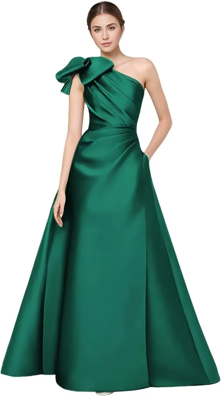 One Shoulder Bow Bridesmaid Dresses for Women Wedding Guest Mother of The Bride Dress Formal Evening Gown XPD11