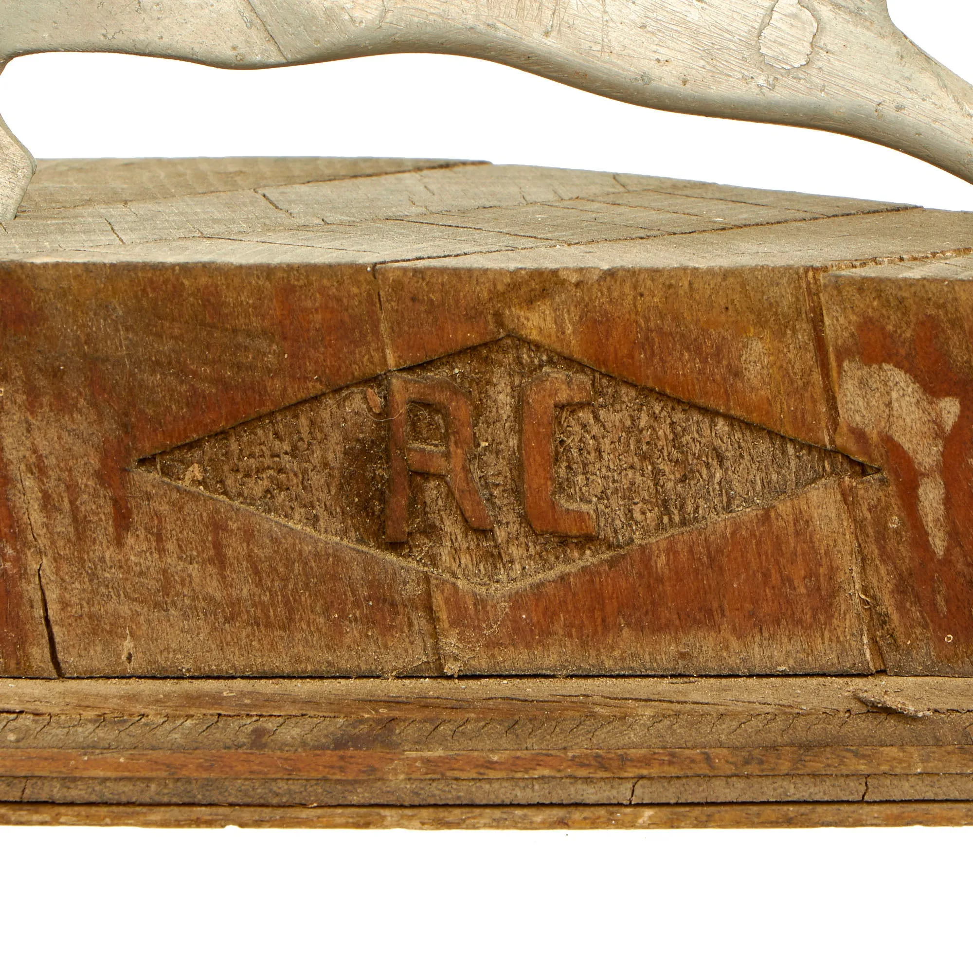 Original French WWII Era Aluminum Crane Trench Art Avord Air Base Souvenir on Wood Base With Free French Air Force “Victory” Pilot Wings Relief