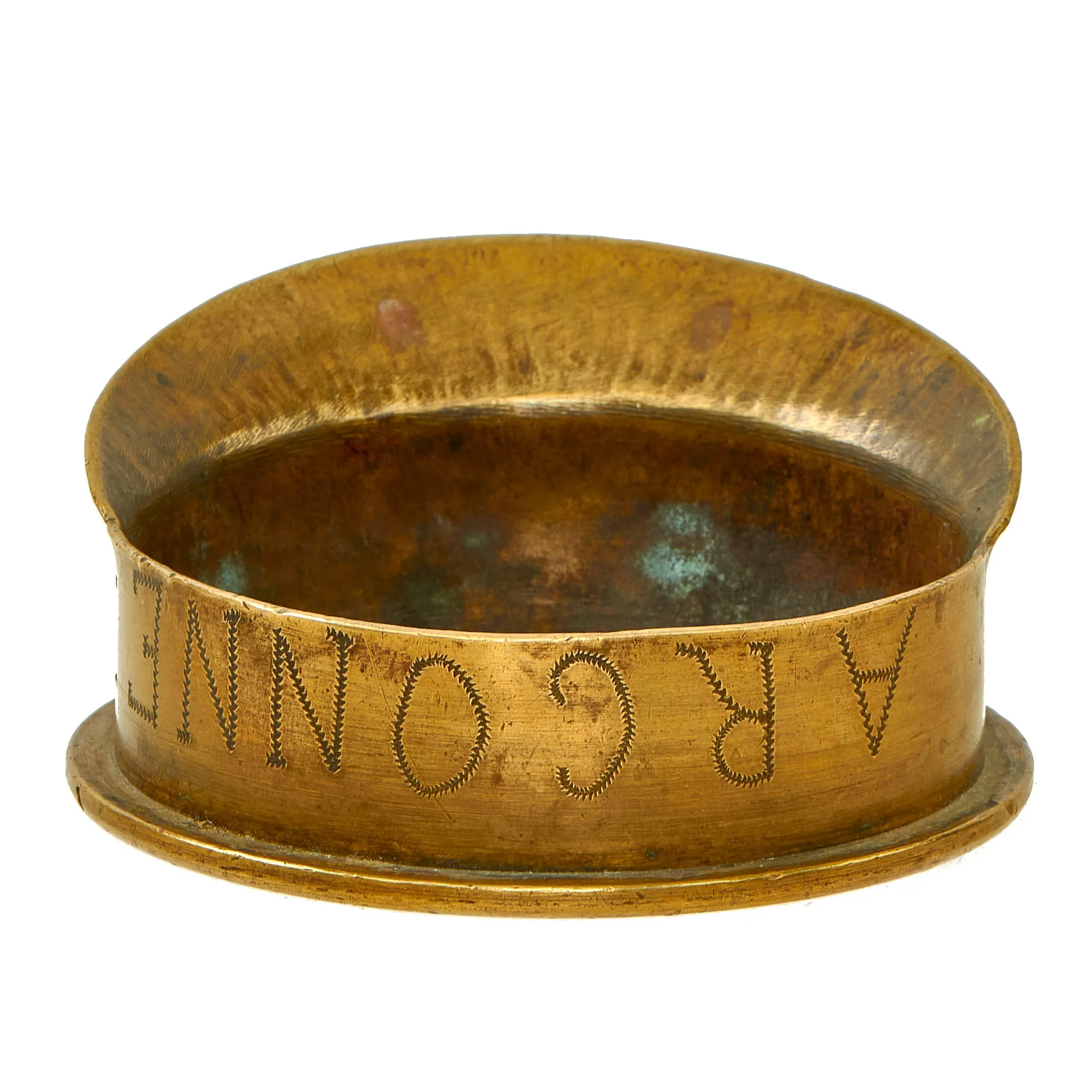 Original German WWI Trench Art Peaked Visor Cap As Featured In The Book “Trench Art, An Illustrated History” by Jane Kimball on Page 173 - “Chateau-Thierry” Engraved