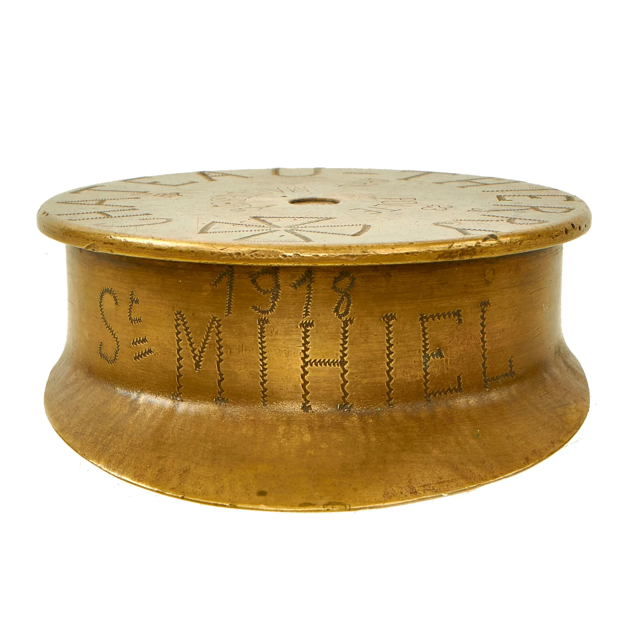 Original German WWI Trench Art Peaked Visor Cap As Featured In The Book “Trench Art, An Illustrated History” by Jane Kimball on Page 173 - “Chateau-Thierry” Engraved