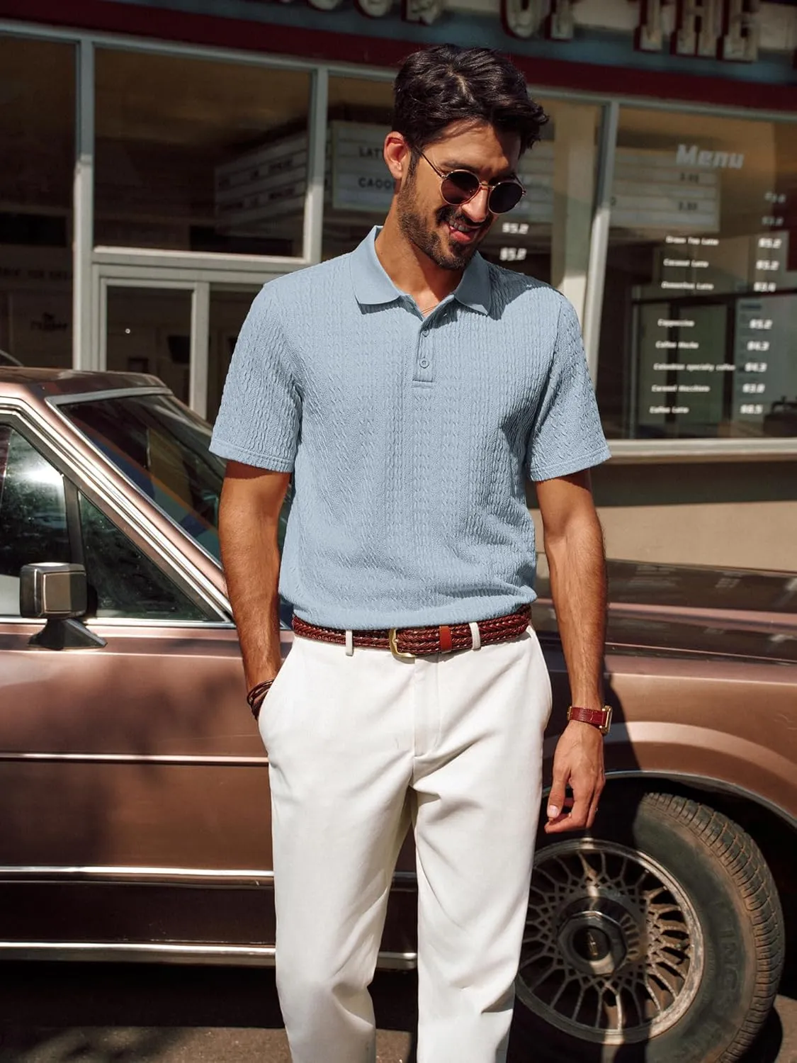 PJ PAUL JONES Mens Polo Shirts Short Sleeve Casual Collared Shirts Textured Stretchy Golf Shirts