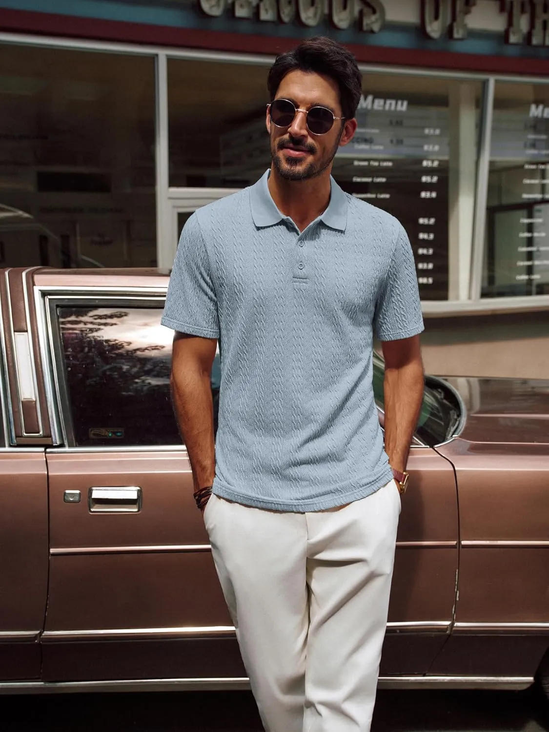 PJ PAUL JONES Mens Polo Shirts Short Sleeve Casual Collared Shirts Textured Stretchy Golf Shirts