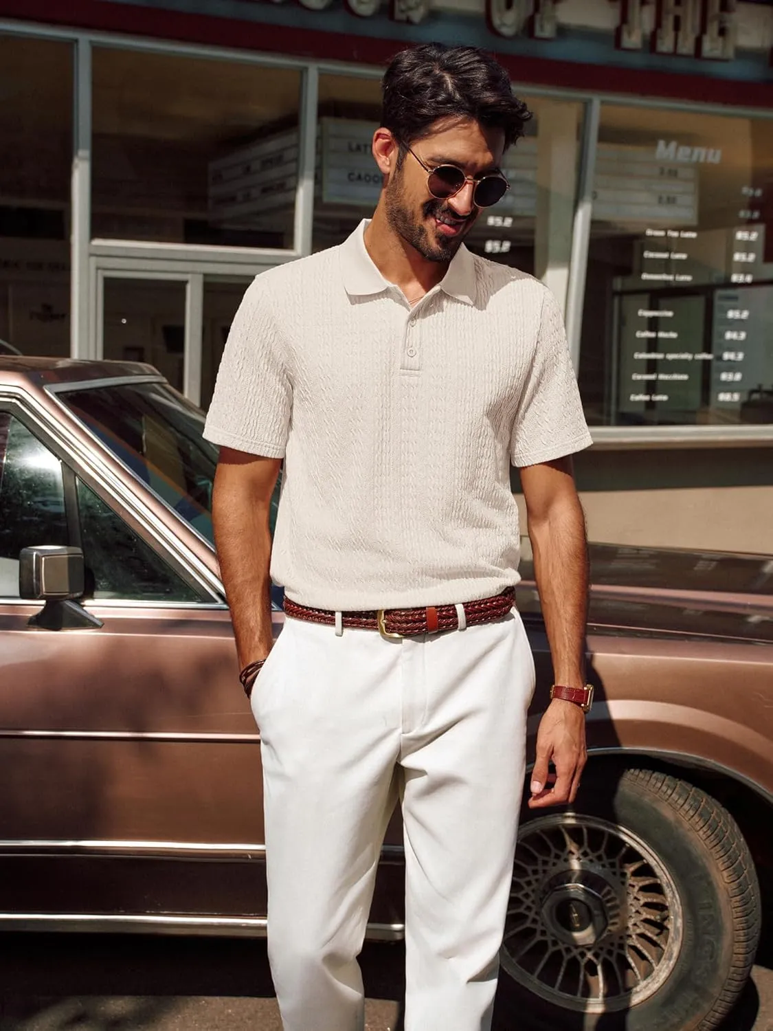 PJ PAUL JONES Mens Polo Shirts Short Sleeve Casual Collared Shirts Textured Stretchy Golf Shirts