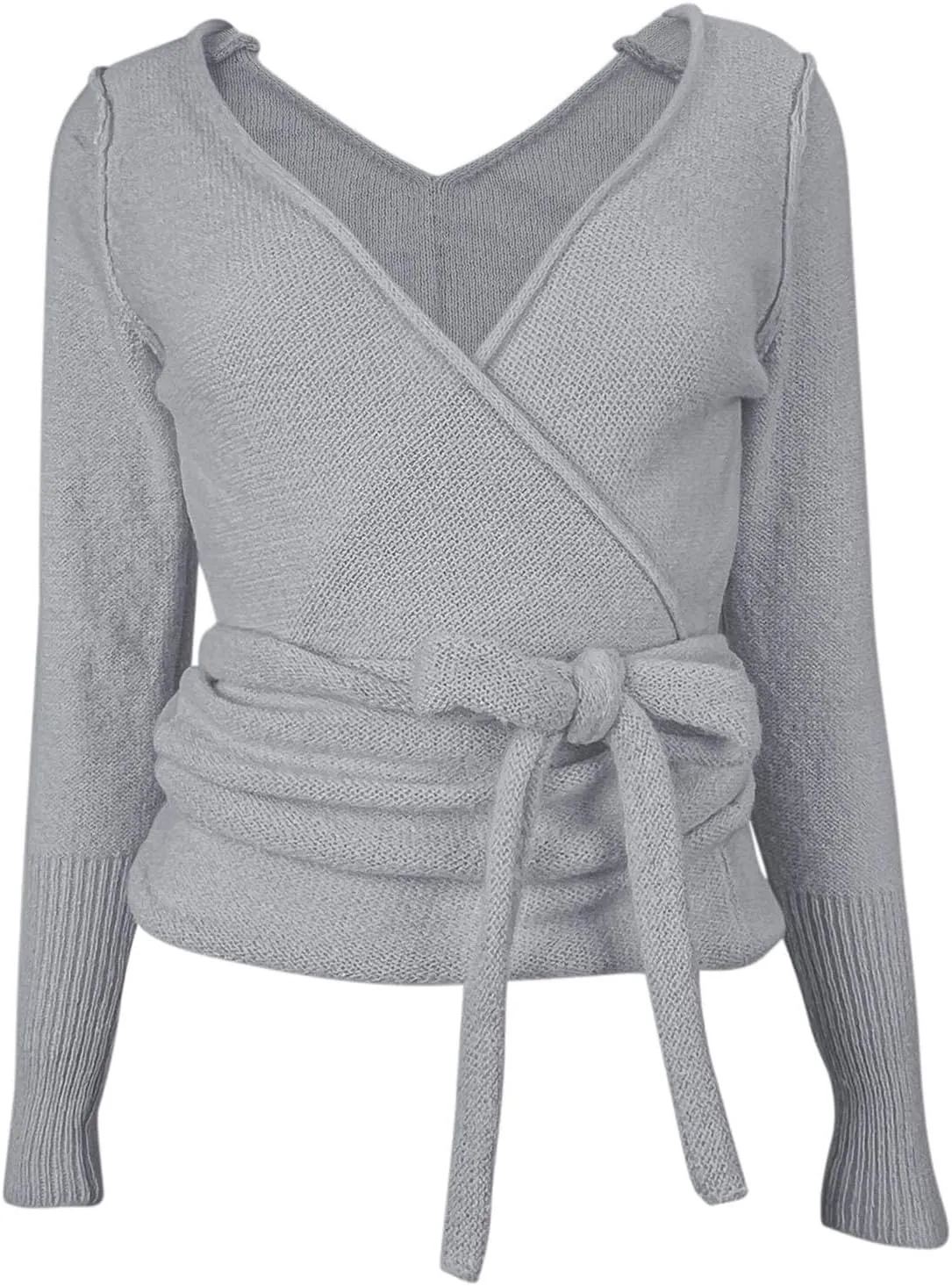 PRETTODAY Women's Wrap Knit Sweater V Neck Tie Front Long Sleeve Casual Pullover Tops